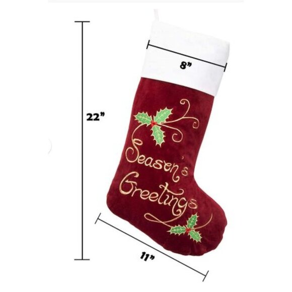 Set of 5 Gex Worldwide Embroidery Velvet Christmas Stockings, 22" Green Red Blue - Picture 7 of 7
